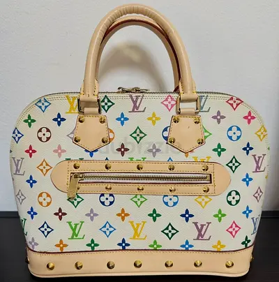 Preloved White LV Multicolor Alma-style Handbag with Stud Details