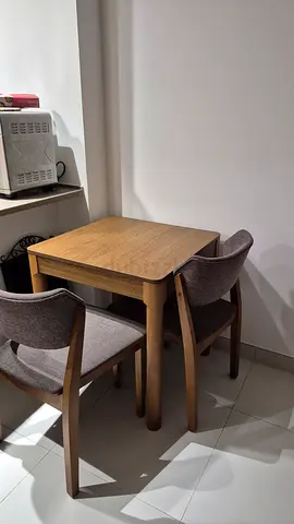 Solid Wood Dining Table with 2 Upholstered Chairs - Great Condition