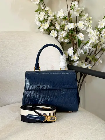 Navy Patent Leather Top-Handle Bag with Removable Strap