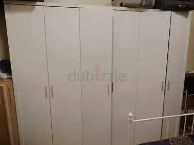 Modern White 6-Door Wardrobe with Silver Handles