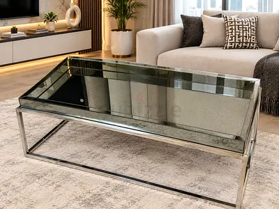 Marina Home Modern Rectangular Mirrored Glass Coffee Table with Chrome Frame