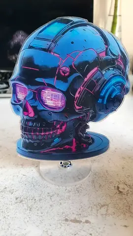Neon Cyber Skull Collectible Figurine - Acrylic Display Piece 2-D