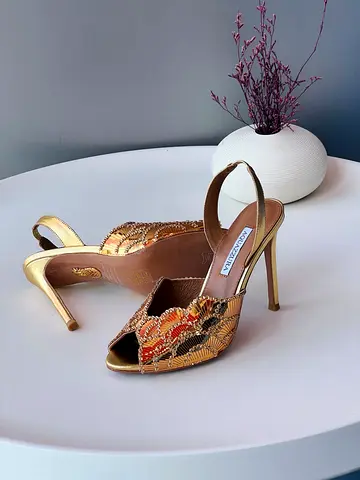 Gold sequin slingback high heels - size not specified, gently used