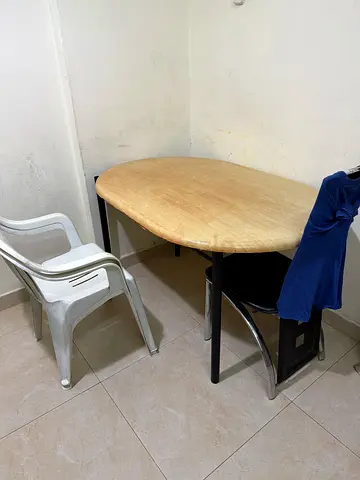 Round Wooden Dining Table with Mixed Chairs - Good Condition
