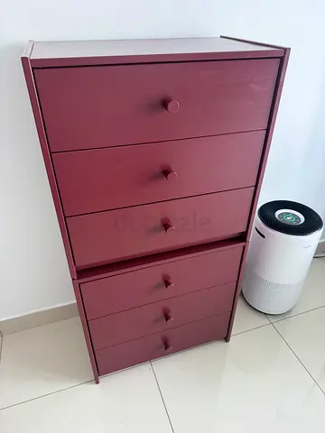 Set of 2 Wooden Chest of Drawers / Bedside Cabinets - burgundy