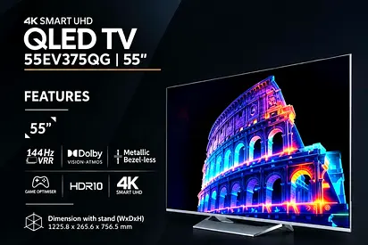55-inch QLED 4K Smart TV (55EV375QG) - Metallic Bezel-less, Dolby Vision-Atmos