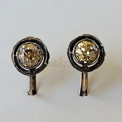 Urgent Sale-Earrings with old cut yellow diamonds-Approximate 2 Carats.