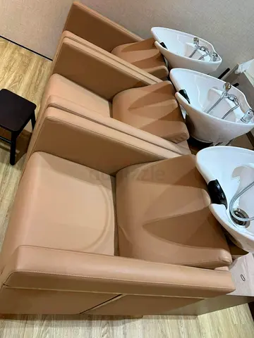 Salon backwash shampoo chairs with ceramic sinks - set of 2