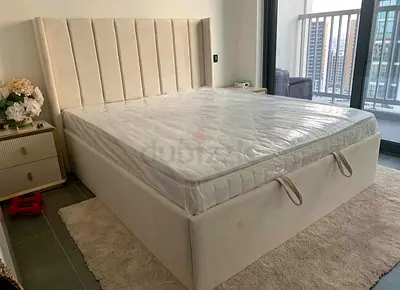 Double Bed Frame with Storage and mattress Cream colour