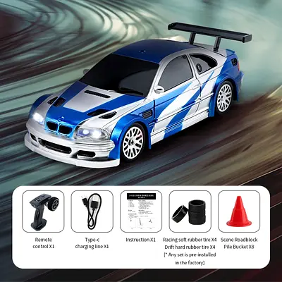 1:43 scale RC DRIFT CAR sedan type for sale unused with working headlights and built in gyroscope