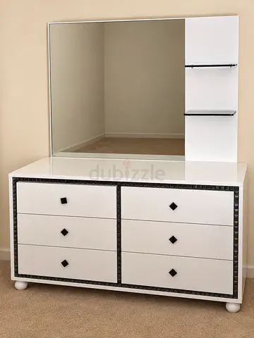 White 6-Drawer Dresser with Large Mirror and Shelves