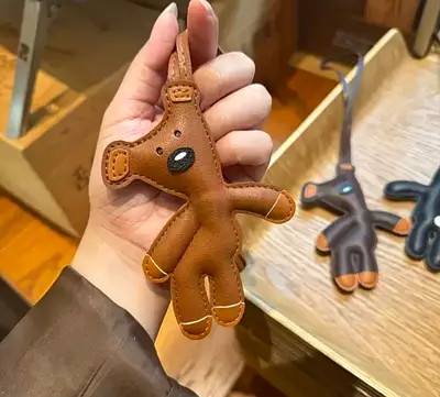 Mr Bean Teddy Bear Leather Bag Charm – 3D Pendant with Strap