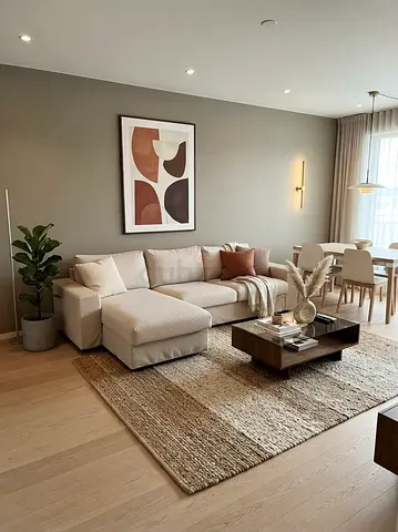 Light beige L-shaped sofa with chaise  good condition vimle