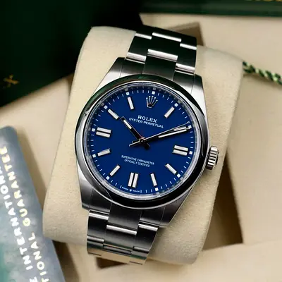 Rolex Oyster Perpetual Blue Dial Stainless Steel Watch