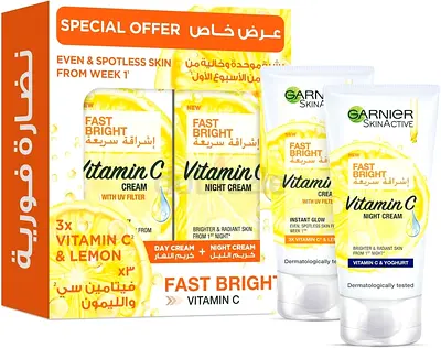 Garnier SkinActive Fast Bright Day Cream 50ml + Night Cream 50ml Bundle