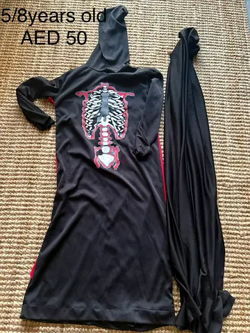 Children's skeleton costume with hood - size 5/8 years