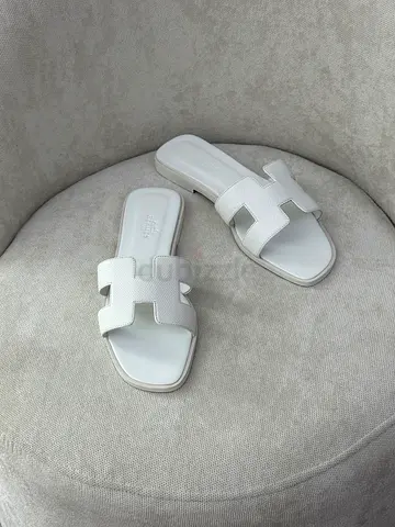 White leather slide sandals - size not specified
