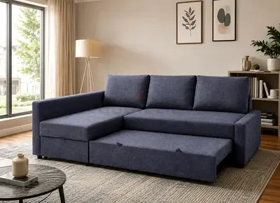 Sofa Bed with Hidden Storage | Modern L-Shape Corner Sofa Cum Bed | Convertible Pull-Out Fabric