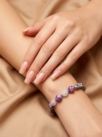 Purple and White Beaded Bracelet with Natural Stones