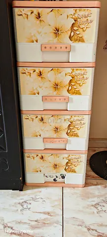 Plastic 4..Drawer Floral Storage Cabinet - Light Pink & Cream