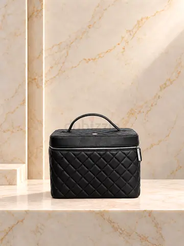 Black Quilted Makeup/Vanity Bag with Top Handle