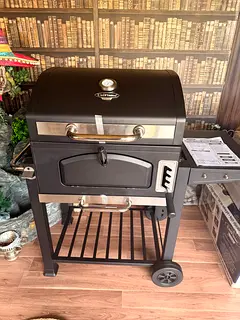 Portable Charcoal BBQ Grill with Foldable Side Shelf and Temperature Gauge(new)
