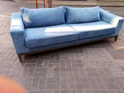 Blue 3-Seater Velvet Sofa - Good Condition
