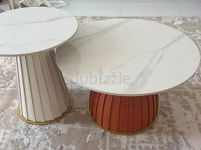 Pair of Modern Marble-Top Pedestal Coffee Tables