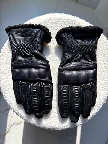 CE leather winter moto gloves S | fleece lined | black