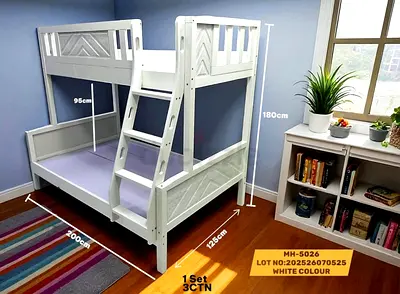 White Wooden Kids Bunk Bed with Ladder - Twin over Full, brand new