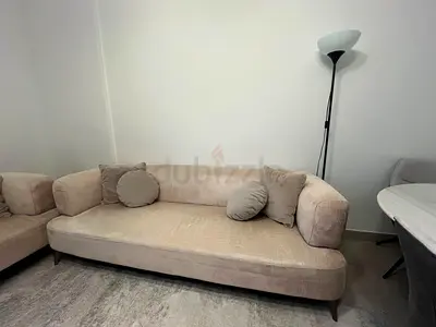 Beige 3-2 Seater Sofa with Cushions - Good Condition