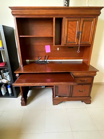 Solid Wood Office Desk with Hutch and Drawers - Classic Design