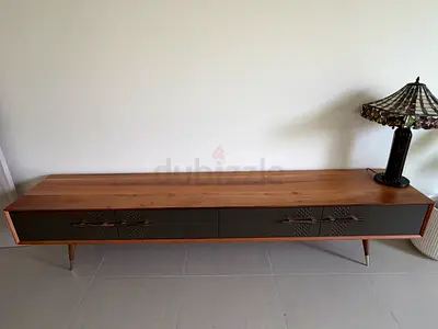 Mid-century Low TV Console / Media Unit in Wood and Grey