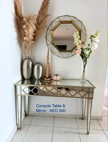 Mirrored Console Table with Geometric Mirror - Good Condition