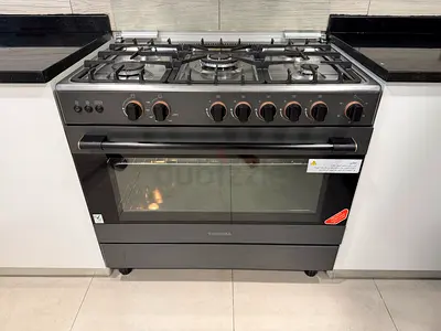 Toshiba Gas Range 5 Burner with Fan Oven 90Cm Grey Color Italian , TBA-36LM5G089KS, DELIVERY + WARRA