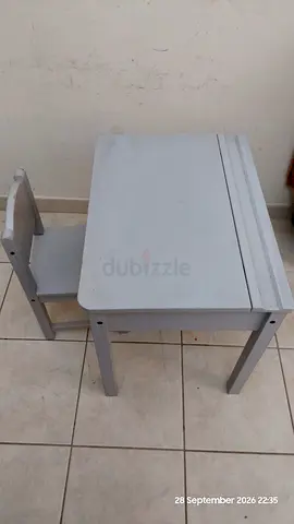 IKEA -Wooden Kids Study Table and Chair Set - Light Grey