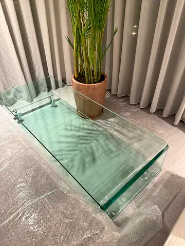 Contemporary solid, fortified glass coffee table/media table