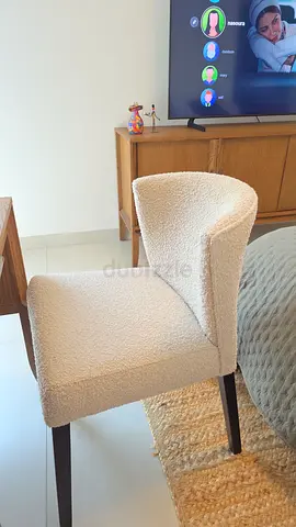 Bouclé fabric dining/accent chair with wooden legs - lightly used