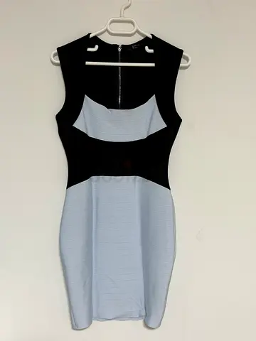 Sleeveless Black and Light Blue Bodycon Dress - Size Large