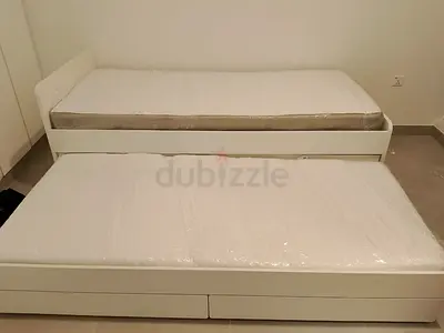 IKEA slakt bed under bed with 2 mattresses and 2 storage drawers underneath , no any scratches