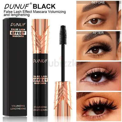 Black Waterproof Mascara Silk Fiber Eyelash Extension Volumizing Lengthening for Women 24H Wear Make