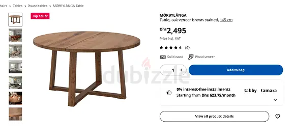 Ikea Dinning Table (MÖRBYLÅNGA) - Brown Color
