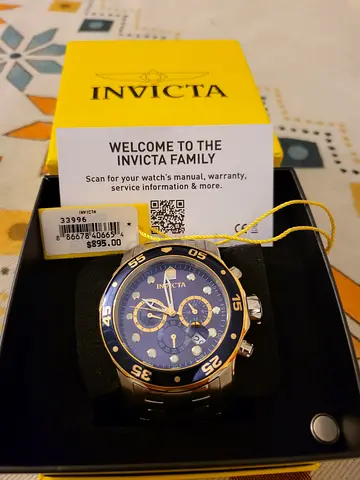 Invicta Men's Pro Diver Chronograph Watch - Blue Dial, Gold Accents