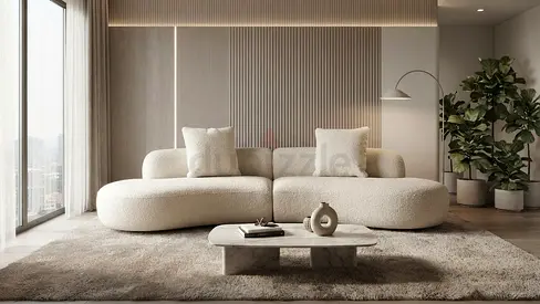 Modern Boucle Curved Sofa Set with Marble white