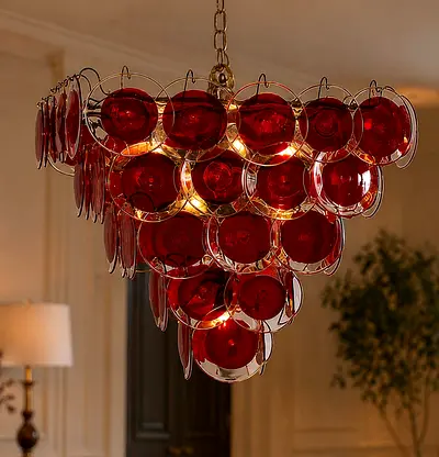 Red Glass Pendant Chandelier - Vintage Style