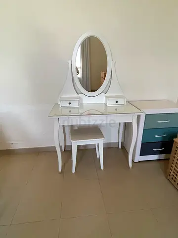 White Dressing Table with Oval Mirror and Stool
