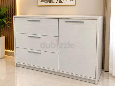 White 3-Drawer Dresser with Side Cabinet - Modern Finish