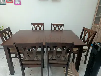 Wooden 6-Seater Dining Set with Padded Chairs in v.good condition