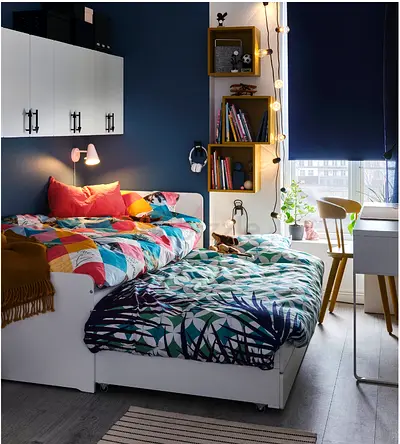 White Single Bed Frame SLÄKT 90x200 cm with Mattress (Medium Firm) - New, Clean, Solid