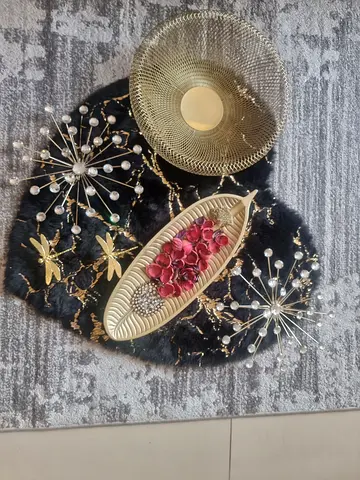 Decorative gold metal trays and wall ornaments set